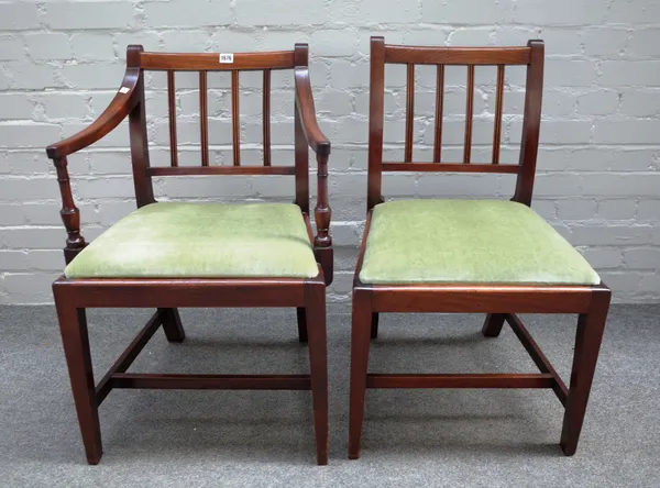 A set of eight Regency style mahogany framed dining chairs, circa 1900, to include a pair of carvers, (8).