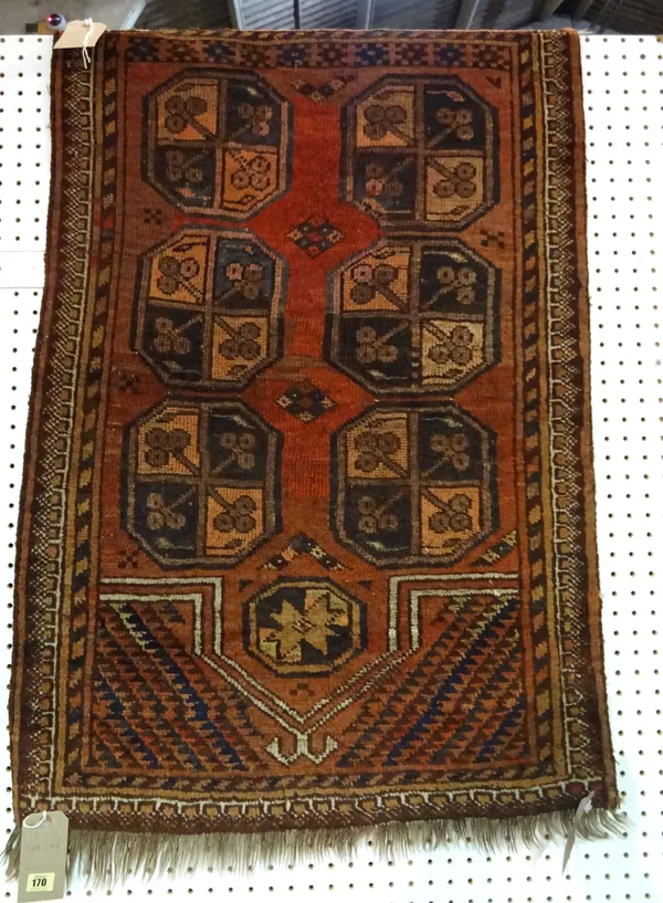 An Afghan Kazil Ayak Prayer rug, 109cm x 79cm.  H7