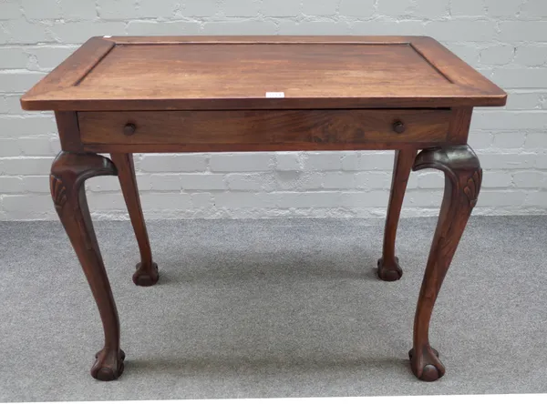 An 18th century style hardwood rectangular single drawer side table on shell capped supports and ball and claw feet, 90cm wide x 76cm high x 50cm deep