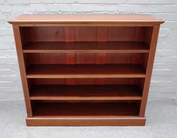 A Victorian mahogany floor standing open bookcase on a plinth base, 122cm wide x 106cm high x 33cm deep.