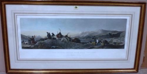 A group of eleven prints and engravings, including 'The Chief;s return from Deer Stalking' after Landseer, a pair of HIghland scenes after Douglas Ada