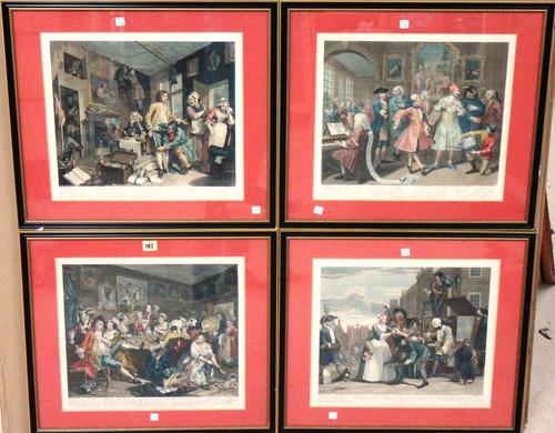 After William Hogarth, The Rake's Progress, together with, A Midnight Modern Conversation, the set of eight 35cm x 40cm (9).  F1