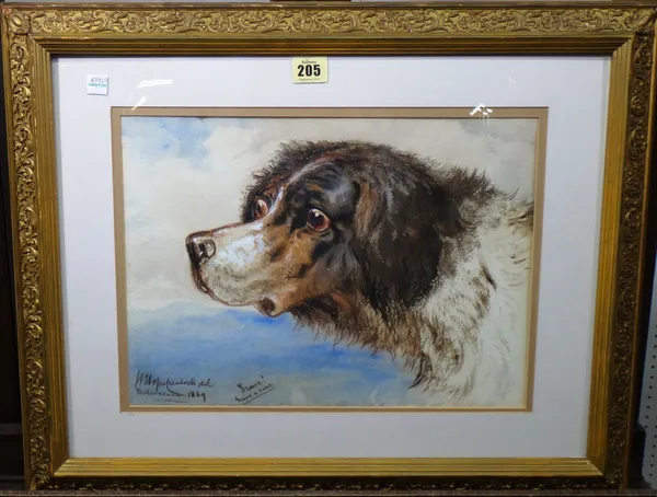 H. Hopecrealock? (19th century), Head study of a spaniel: Grouse, watercolour, indistinctly signed, inscribed and dated 1869, 27cm x 37cm.  E1