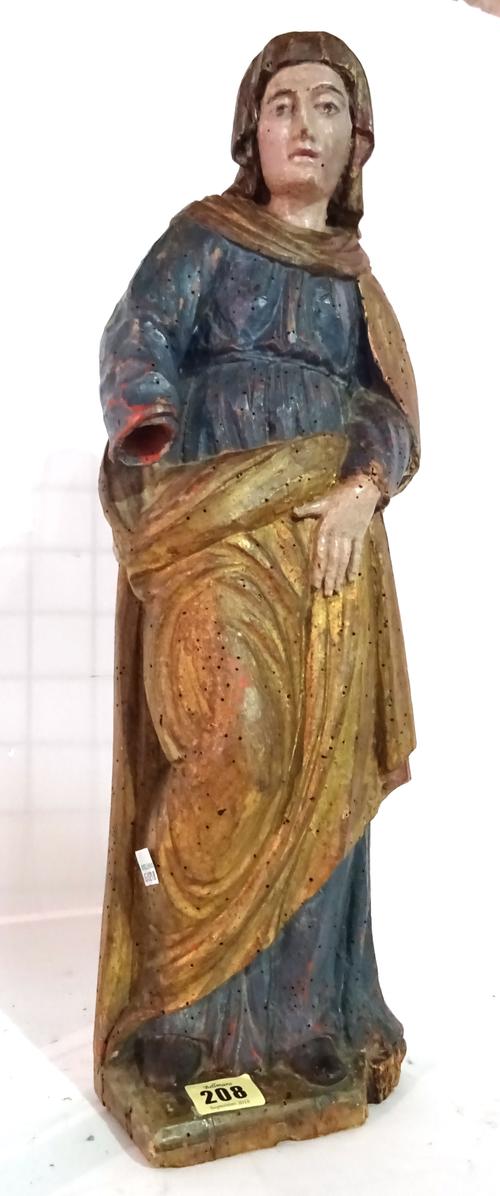 A 19th century French carved softwood devotional figure, 40cm high.  BAY 1