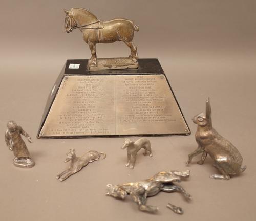 A silver model of a seated hare, by A.E.Jones, Birmingham 1972, a silver model of a seated greyhound, London (date indistinct), combined weight 228 gm