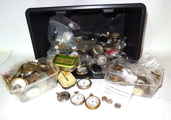 A quantity of pocket watch movements together with a quantity of metal cased keyless wind pocket watches. S1M