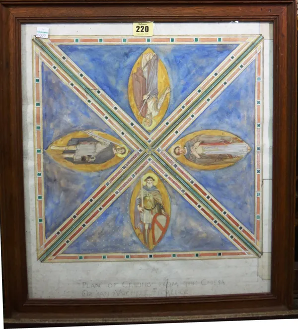 English School (early 20th century), Plan of a ceiling from the Chiesa of San Michele, Florence, watercolour and pencil, 44cm x 39.5cm.  A3