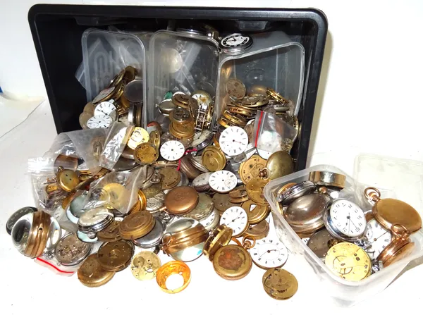 A quantity of metal cased keyless wind pocket watches, together with a quantity of partial, incomplete pocket watch movements.  CAB