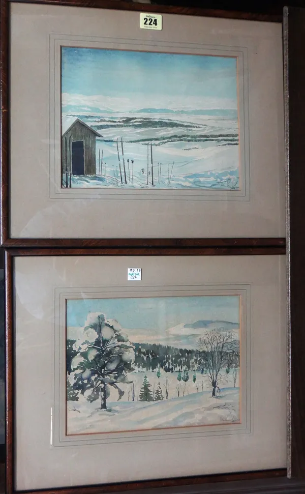 John Paul (20th century), Snow scenes, a pair, watercolour, each 18cm x 24.5cm, (2).  A3