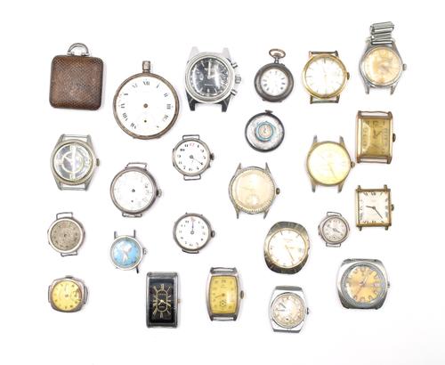 A leather cased folding travelling watch, the square dial with Arabic numerals and with subsidiary seconds, a silver cased, openfaced pocket watch, im