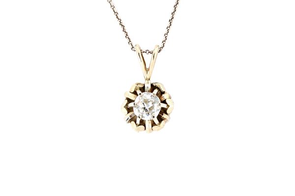A diamond set single stone pendant, claw set with a cushion shaped diamond within a decorative surround, with a neckchain detailed 800, on a boltring