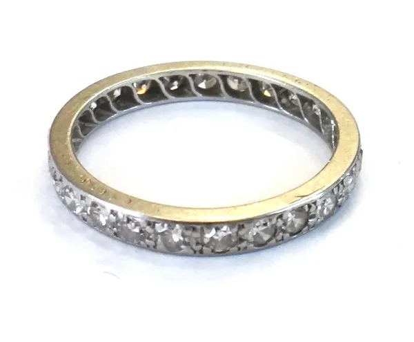 A diamond set full eternity ring, mounted with circular cut diamonds, ring size N.
