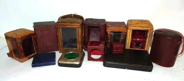 A quantity of carriage clock leather covered carrying cases.  S4B