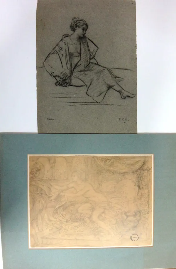 French School (19th century), Nude in an interior, pencil, with Atelier stamp 1932, Vente Armand Point, 23.5cm x 31cm. together with a further charcoa