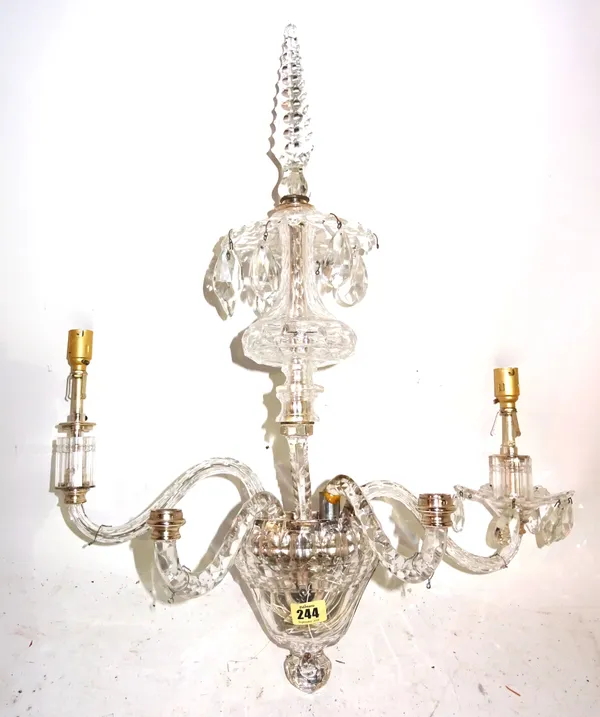 A group of four 20th century cut glass wall lights (a.f), 65cm high.  S3B