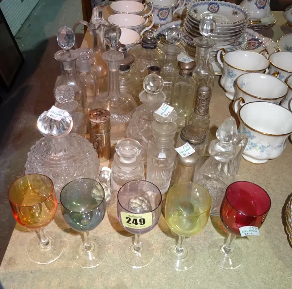Glassware, mainly early 20th century scent bottles and small decanters including some with silver mounts.  S2M