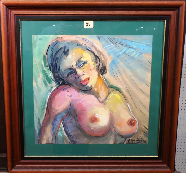 Albert Hagers (1915-2005), Female nude, gouache and ink, signed, 38.5cm x 40.5cm.  K1