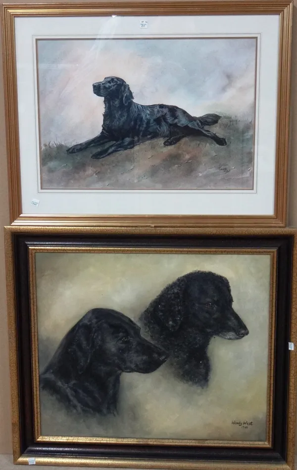 A group of five, including; an oil study of dogs by Wendy West, a head study of a horse, by Sarah Forster, a study of a Greyhound by S.J. Wingate and