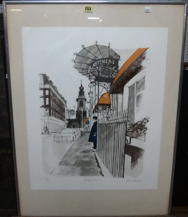 Albany Wiseman (b.1930), Romilly Street, W1, colour lithograph, signed, inscribed and numbered in pencil, 63cm x 50cm; together with a colour screen p