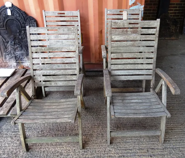 A set of four 20th century teak folding garden chairs, (4).