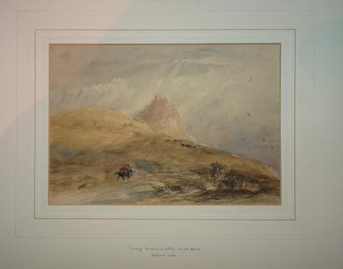 Attributed to David Cox (1783-1859), Cerig Armin Castle, South Wales, watercolour, unframed, 17cm x 25cm.  CAB