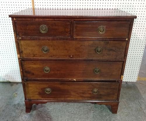 A George III mahogany chest of two short and three long graduated drawers, 93cm wide x 96cm high.  BAY 3