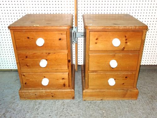 A pair of Louis XVI style mahogany bedside tables with three drawers and galleried top, 40cm wide x 70cm high (2).  L7
