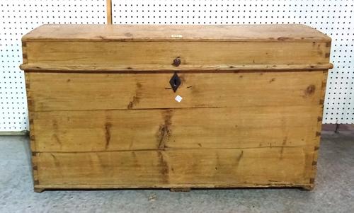 An early 20th century pine dome top trunk, 96cm wide x 58cm tall.  I8