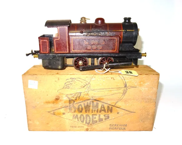 A Bowman O gauge 'Model 300' tank locomotive, 0-4-0, LMS, maroon livery, in original box with instructions.  CAB