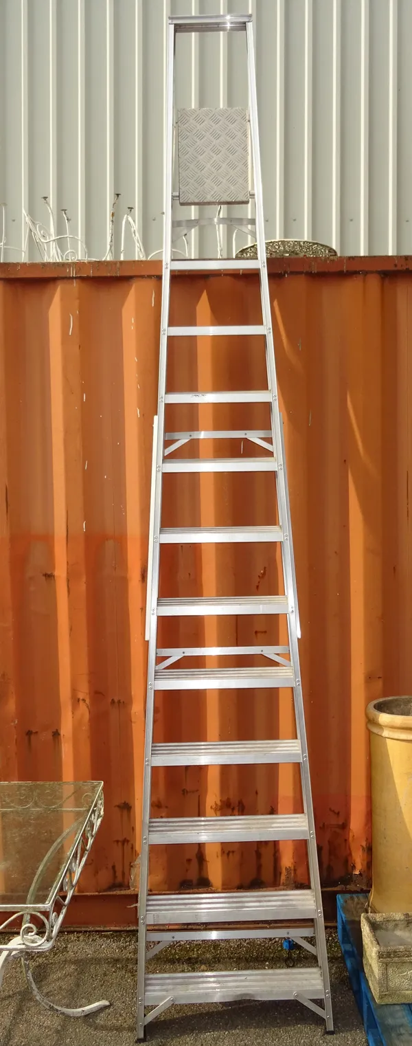 A twelve rung aluminium framed ladder, 325cm high.   OUT