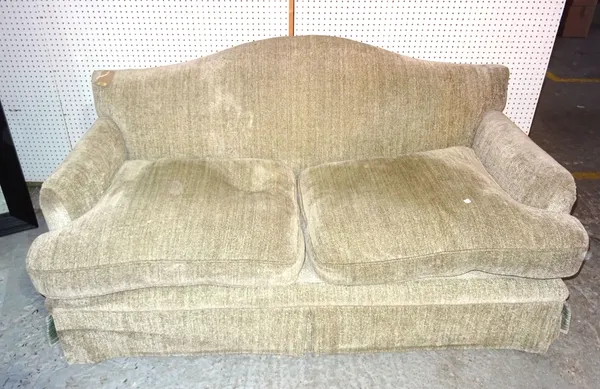 A 20th century grey upholstered hump back two seat sofa, 169cm wide. C7