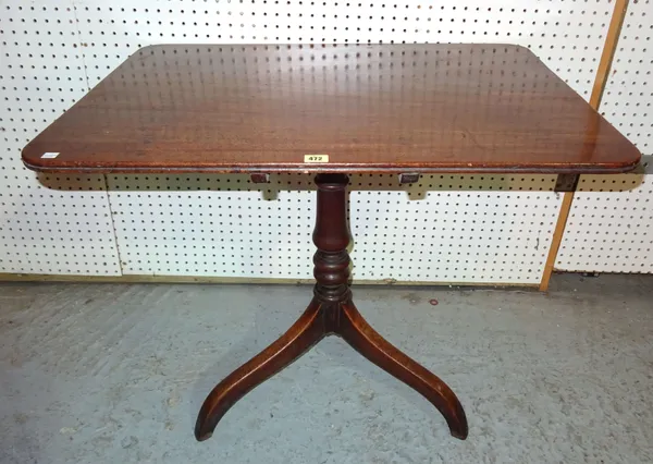 An early Victorian mahogany occasional table, the rectangular top on tripod base, 83cm x 68cm high.  C3