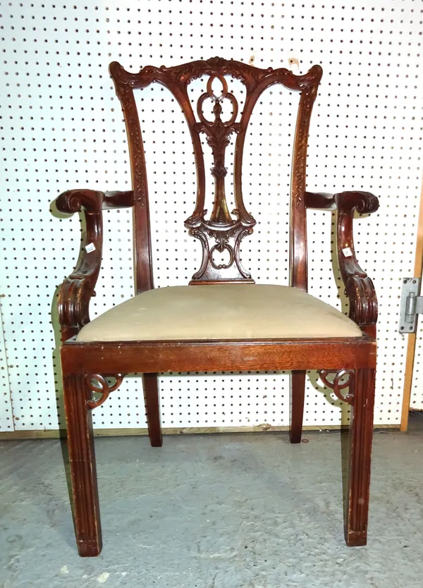 A 20th century Chippendale style mahogany open armchair on reeded supports.  F4
