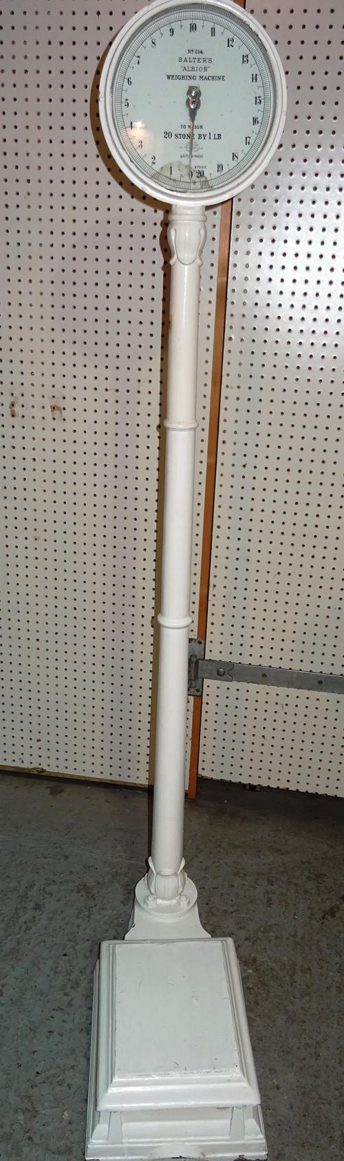 Salters Albion; a set of early 20th century white painted cast iron weighing scales, 173cm high.  B6