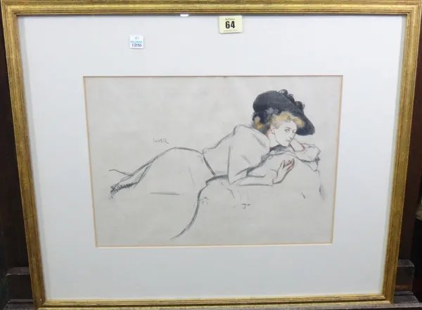 Will R** (early 20th century), Reclining lady, colour lithograph, 26cm x 36cm.; together with a print of a lady after Matisse.(2)  K1