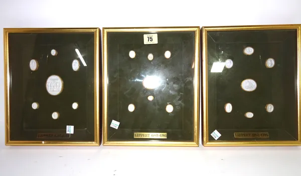 A group of three 20th century framed intaglio casts, each 30cm x 24cm.  CAB