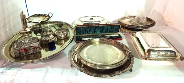 Silverplated wares, including; trays, salvers, entree dishes and sundry, (qty).  S3T