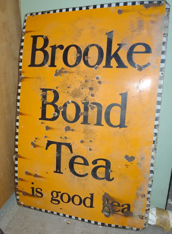 'Brooke Bond Tea is Good', a 20th century large enamel advertising sign, 102cm wide x 153cm high, (a.f).   L10