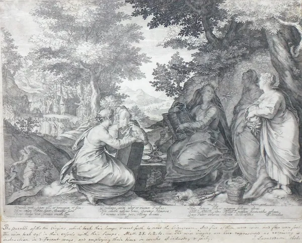 Pieter Jansz Saenredam (1597-1665), Wise and foolish virgins, a set of five engravings, each 27cm x 37cm.(5)