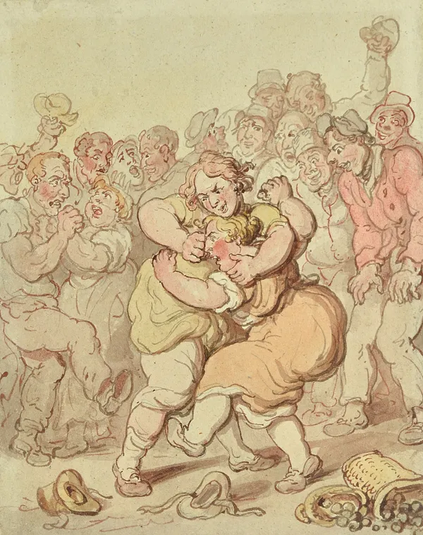 Thomas Rowlandson (1756-1827), A Brawl, Pen, ink and watercolour, 14.5cm x 11cm. Illustrated.