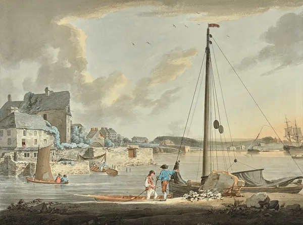 William Payne (1760-1830), Stonehouse, Mount Edgecumbe, near Plymouth, pen, ink and watercolour, signed, 30cm x 40cm. Illustrated.