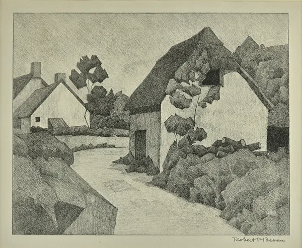 Robert Bevan (1865-1920), Smithy Barn, Bolham, lithograph, signed, 20cm x 24.5cm. Illustrated.