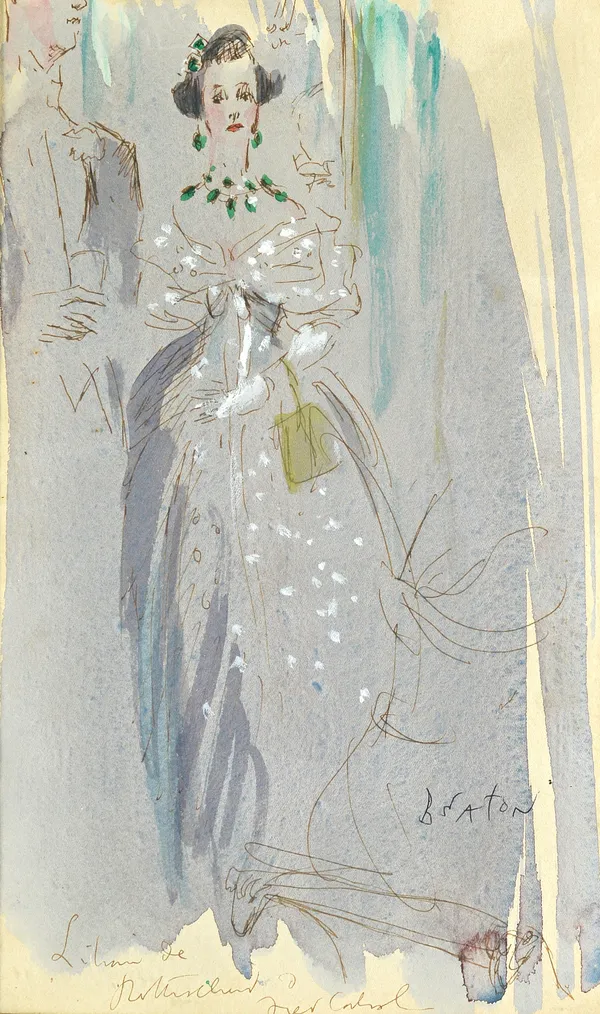 Cecil Beaton (1904-1980), Lilian de Rothschild, pen, ink and watercolour, signed and inscribed, 34cm x 20.5cm. DDS Illustrated.