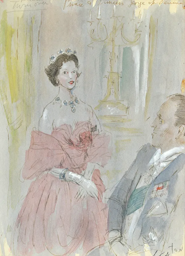 Cecil Beaton (1904-1980), Prince & Princess George of Denmark, pen, ink and watercolour, signed and inscribed, 34cm x 25cm. DDS Illustrated.