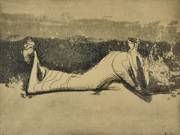 Henry Moore (1898-1986), Draped and reclining figure, etching and aquatint, 1951, signed and numbered 36/50, 15cm x 20cm. DDS Illustrated. £30