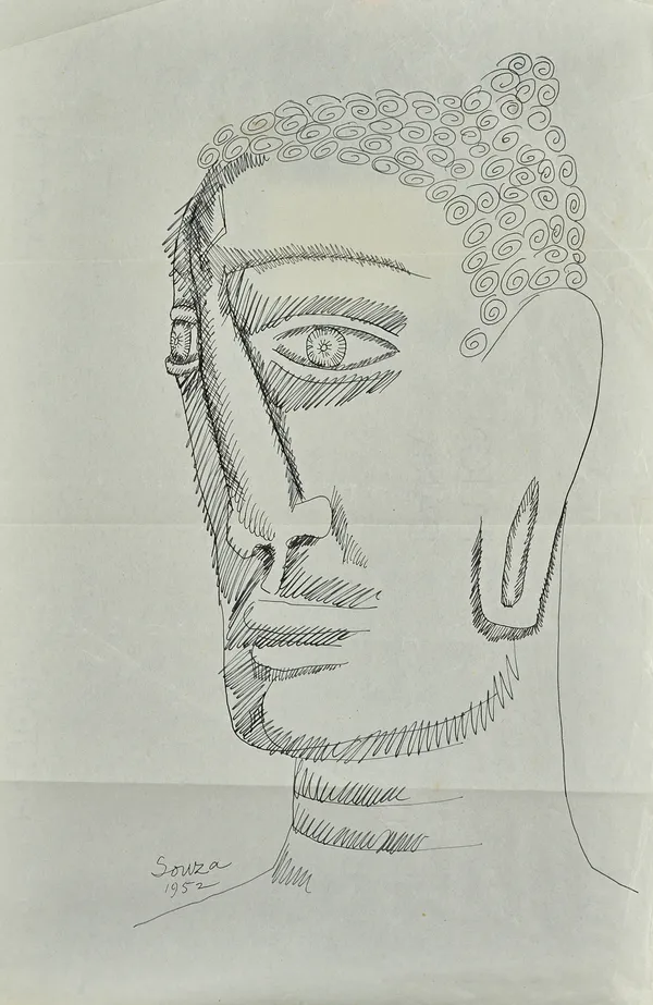 Francis Newton Souza (1924-2002), Head studies and portraits, a group of six, five ink, one pencil, two signed and dated 1952, all unframed, each appr