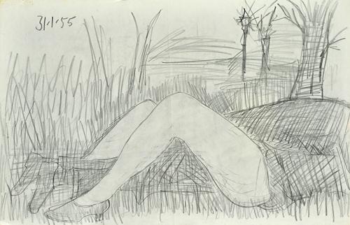 Francis Newton Souza (1924-2002), Reclining nudes a group of four, pencil drawings, one dated 31-1-55, all unframed, each approx 25cm x 39cm.(4). Illu