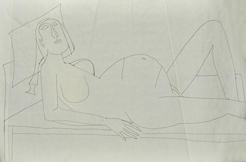Francis Newton Souza (1924-2002), Reclining nudes; Reclining centurion, a group of three, ink drawings, all unframed, each approx 25cm x 39cm.(3). Ill