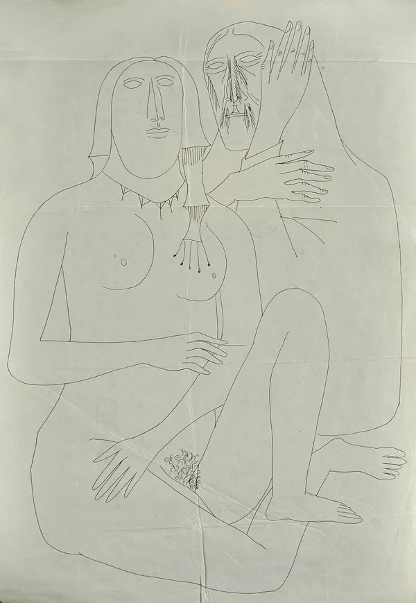 Francis Newton Souza (1924-2002), Seated couples; Seated nudes, a group of four ink drawings, all unframed, each approx 39cm x 25cm.(4). Illustrated.