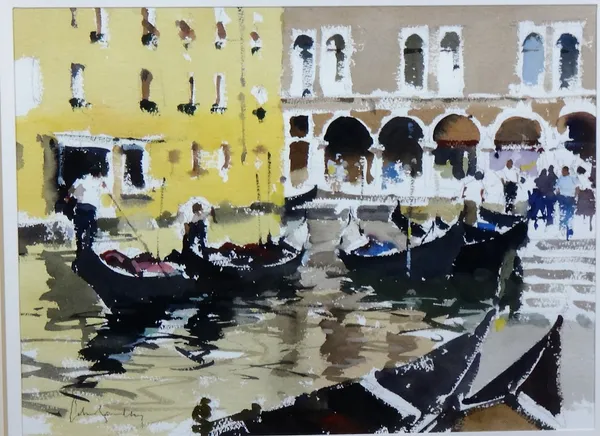 John Yardley (b.1933), Gondolas: Basino Orseolo, Venice, watercolour, signed, 29cm x 39cm. DDS